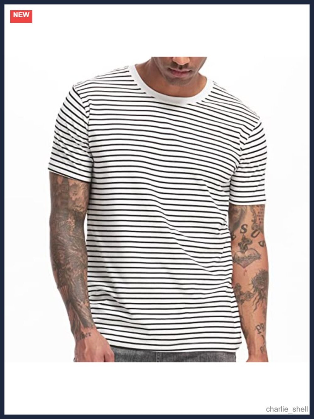 Men's Crewneck Striped T-Shirt Soft Elastic Cotton Tee
